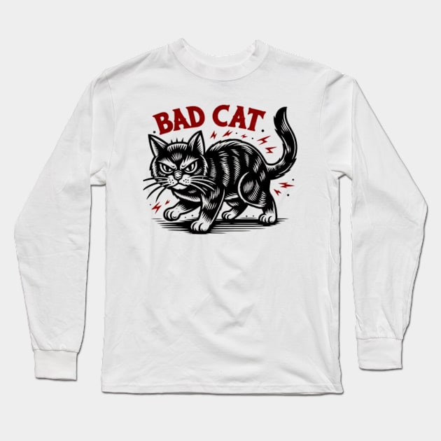 Bad Cat Long Sleeve T-Shirt by Desert Owl Designs